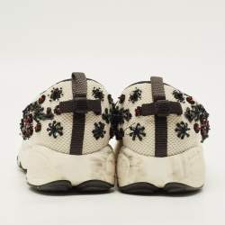 Pre Owned Dior Fusion Size 40 White/Black Mesh Embellished Slip On Sneakers