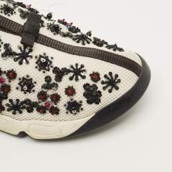 Pre Owned Dior Fusion Size 40 White/Black Mesh Embellished Slip On Sneakers