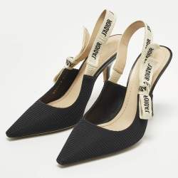 Pre Owned Dior J'Adior Size 38.5 Black Fabric and Mesh Slingback Pumps