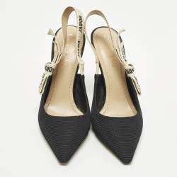 Pre Owned Dior J'Adior Size 38.5 Black Fabric and Mesh Slingback Pumps