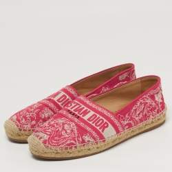 مملوكة مسبقًا Dior  Size 37.5 Red/Off White Embroidered Canvas Granville Espadrille Flats
