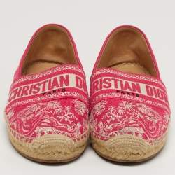 مملوكة مسبقًا Dior  Size 37.5 Red/Off White Embroidered Canvas Granville Espadrille Flats