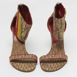 Pre Owned صندل ديور حزام حول الكاحل قماش بني بشعار مونوغرام مقاس 36.5