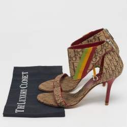 Pre Owned صندل ديور حزام حول الكاحل قماش بني بشعار مونوغرام مقاس 36.5