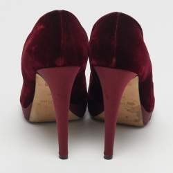 Pre Owned Dior Empire Size 41 Burgundy Velvet Crystal Embellished Peep Toe Pumps