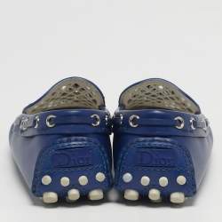 Pre Owned Dior Size 35.5 Blue Leather Cutout Flora Embellished Driver Loafers