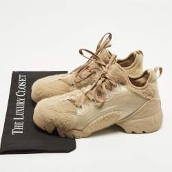 مملوكة مسبقًا Dior D-Connect Size 38 Pink/Transparent Fur and PVC Low Top Sneakers