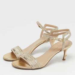 Pre Owned صندل ديور جلد تأثير البيثون معدني فضي رباط كاحل مقاس 39