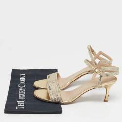 Pre Owned صندل ديور جلد تأثير البيثون معدني فضي رباط كاحل مقاس 39