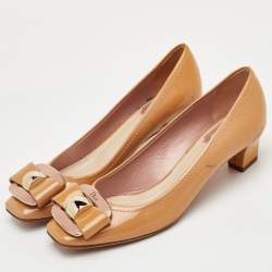 Pre Owned Dior Size 37 Peach Orange Patent Leather Pumps