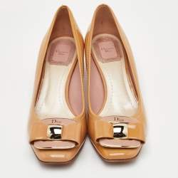 Pre Owned Dior Size 37 Peach Orange Patent Leather Pumps