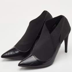 Pre Owned Dior Size 38.5 Black Leather and Stretch Fabric Pointed Toe Ankle Booties