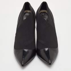 Pre Owned Dior Size 38.5 Black Leather and Stretch Fabric Pointed Toe Ankle Booties