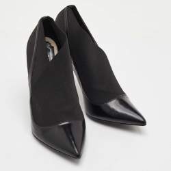 Pre Owned Dior Size 38.5 Black Leather and Stretch Fabric Pointed Toe Ankle Booties