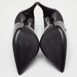 Pre Owned Dior Size 38.5 Black Leather and Stretch Fabric Pointed Toe Ankle Booties