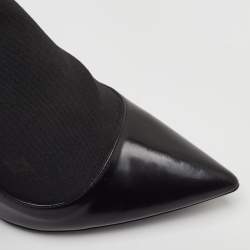 Pre Owned Dior Size 38.5 Black Leather and Stretch Fabric Pointed Toe Ankle Booties