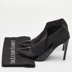 Pre Owned Dior Size 38.5 Black Leather and Stretch Fabric Pointed Toe Ankle Booties