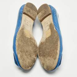 Pre Owned حذاء باليه فلات ديور جلد أزرق لامع مقاس 38