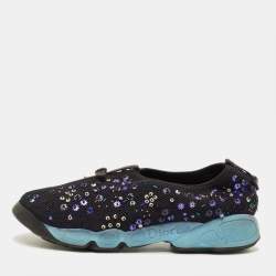 مملوكة مسبقًا Dior Fusion Size 39 Black Mesh Embellished Slip On Sneakers