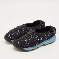 مملوكة مسبقًا Dior Fusion Size 39 Black Mesh Embellished Slip On Sneakers
