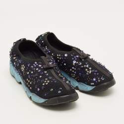 مملوكة مسبقًا Dior Fusion Size 39 Black Mesh Embellished Slip On Sneakers