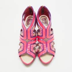 Pre Owned Dior Size 38.5 Pink Patent Leather and Python Leather Strappy Sandals