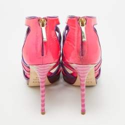 Pre Owned Dior Size 38.5 Pink Patent Leather and Python Leather Strappy Sandals