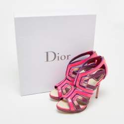 Pre Owned Dior Size 38.5 Pink Patent Leather and Python Leather Strappy Sandals