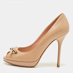 Pre Owned Dior Bow Size 38 Beige Leather Peep Toe Pumps