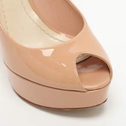 Pre Owned Dior Miss Dior Size 38.5 Beige Patent Leather Peep Toe Platform Pumps