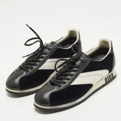 Pre Owned حذاء رياضي ديور جلد ومخمل أسود/أبيض مقاس 40 منخفظ من الأمام