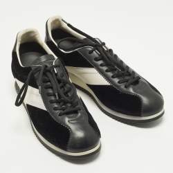 Pre Owned حذاء رياضي ديور جلد ومخمل أسود/أبيض مقاس 40 منخفظ من الأمام