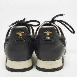 Pre Owned حذاء رياضي ديور جلد ومخمل أسود/أبيض مقاس 40 منخفظ من الأمام