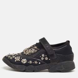 مملوكة مسبقًا Dior Fusion Size 37.5 Black Mesh and Neoprene Embellished Velcro Strap Sneakers