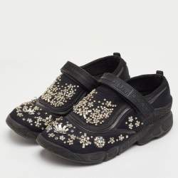 مملوكة مسبقًا Dior Fusion Size 37.5 Black Mesh and Neoprene Embellished Velcro Strap Sneakers