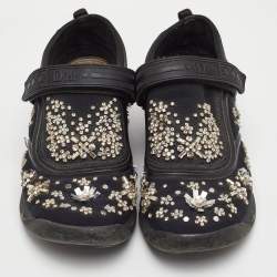 مملوكة مسبقًا Dior Fusion Size 37.5 Black Mesh and Neoprene Embellished Velcro Strap Sneakers