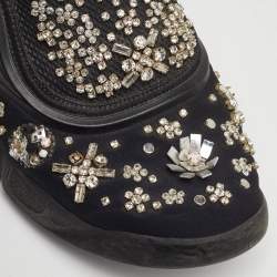 مملوكة مسبقًا Dior Fusion Size 37.5 Black Mesh and Neoprene Embellished Velcro Strap Sneakers