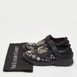 مملوكة مسبقًا Dior Fusion Size 37.5 Black Mesh and Neoprene Embellished Velcro Strap Sneakers