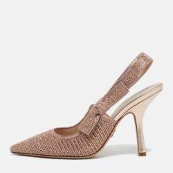 Pre Owned Dior J'Adior Size 37 Gold Lurex Fabric Slingback Pumps