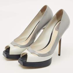 Pre Owned حذاء كعب عالي ديور ميس ديور جلد بني لامع مقدمة مفتوحة نعل سميك مقاس 41