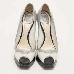 Pre Owned حذاء كعب عالي ديور ميس ديور جلد بني لامع مقدمة مفتوحة نعل سميك مقاس 41