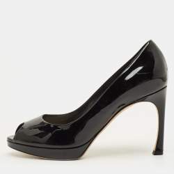 مملوكة مسبقًا Dior Diorella Size 37 Black Patent Leather Peep Toe Pumps