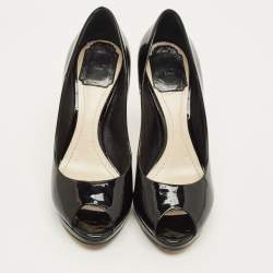 Pre Owned حذاء كعب عالي ديور جلد لامع أسود مقدمة مفتوحة ديورلا مقاس 37