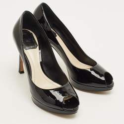 Pre Owned حذاء كعب عالي ديور جلد لامع أسود مقدمة مفتوحة ديورلا مقاس 37