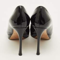 Pre Owned حذاء كعب عالي ديور جلد لامع أسود مقدمة مفتوحة ديورلا مقاس 37