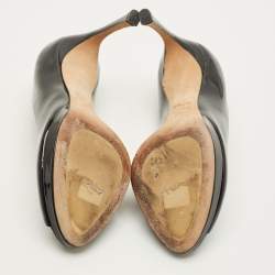 Pre Owned حذاء كعب عالي ديور جلد لامع أسود مقدمة مفتوحة ديورلا مقاس 37