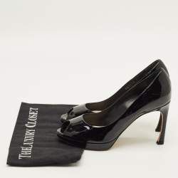 Pre Owned حذاء كعب عالي ديور جلد لامع أسود مقدمة مفتوحة ديورلا مقاس 37