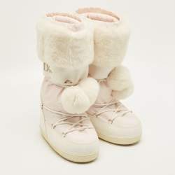 مملوكة مسبقًا بوت ديور فرو وردي/أبيض وجلد للثلج مقاس 38-40