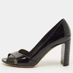 مملوكة مسبقًا Dior Size 36.5 Black Patent Leather Peep Toe  Cannage Heel Pumps