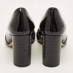 Pre Owned حذاء كعب عالي ديور جلد أسود لامع سيور متعاكسة مقدمة مفتوحة كعب كاناج مقاس 38